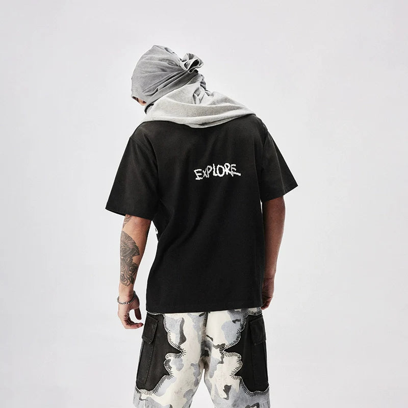 Labt Cracked Print Spray Dirty Washed Faded Tee