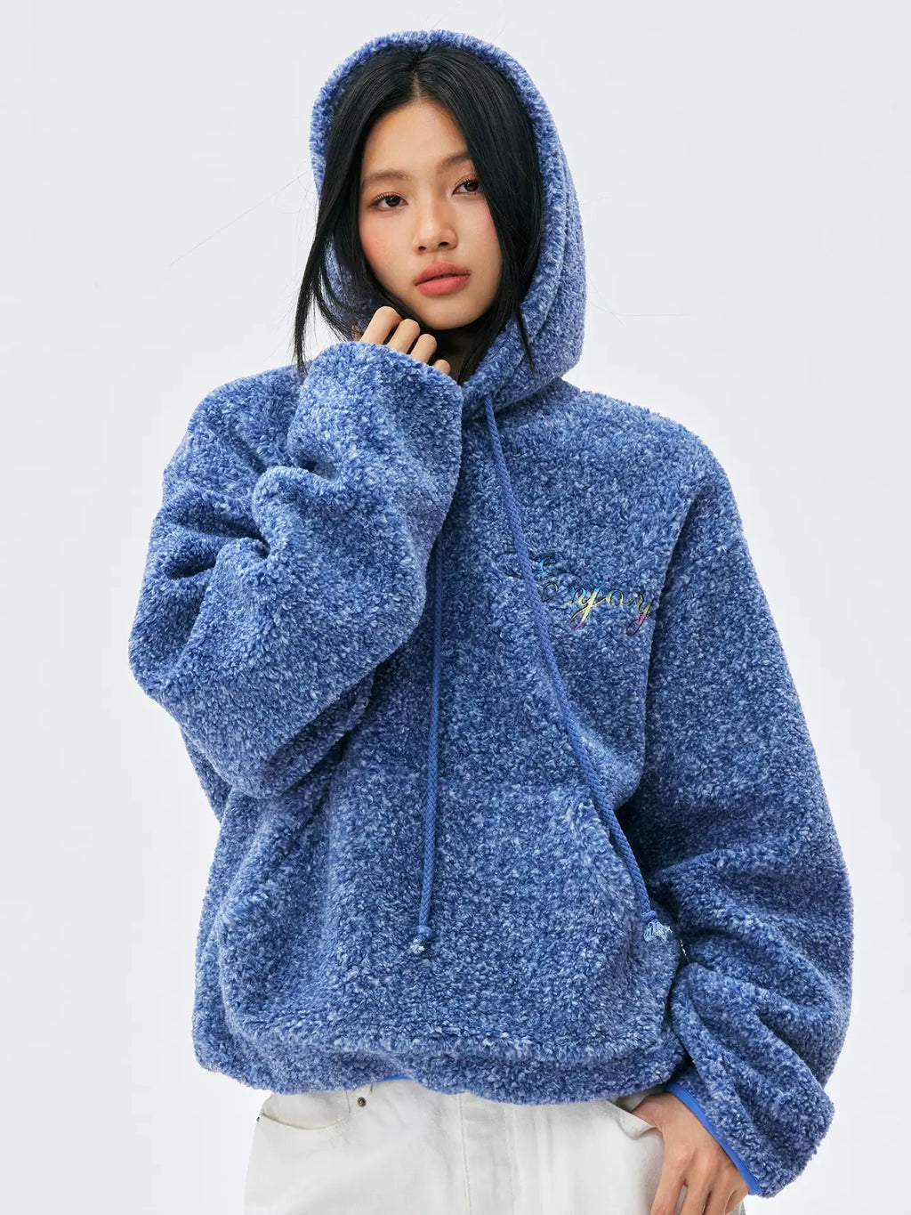 MEDM Gradient Embroidery Sherpa Fleece Hoodie