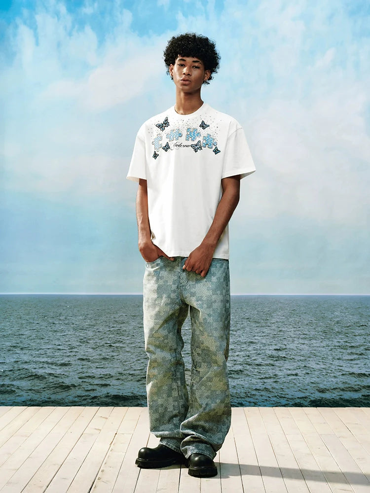 YADcrew Puzzle Checkerboard Print Jeans