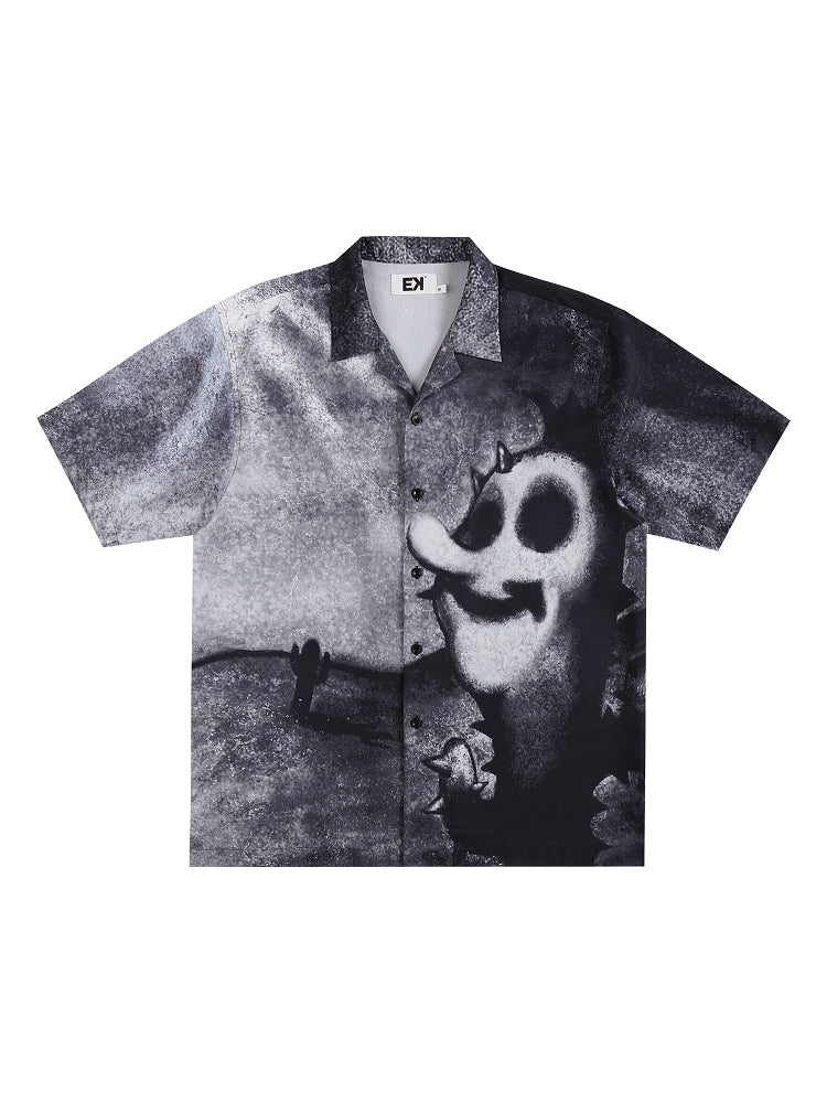EVILKNIGHT(EK) Full-Print Graffiti Portrait Cuban Shirt