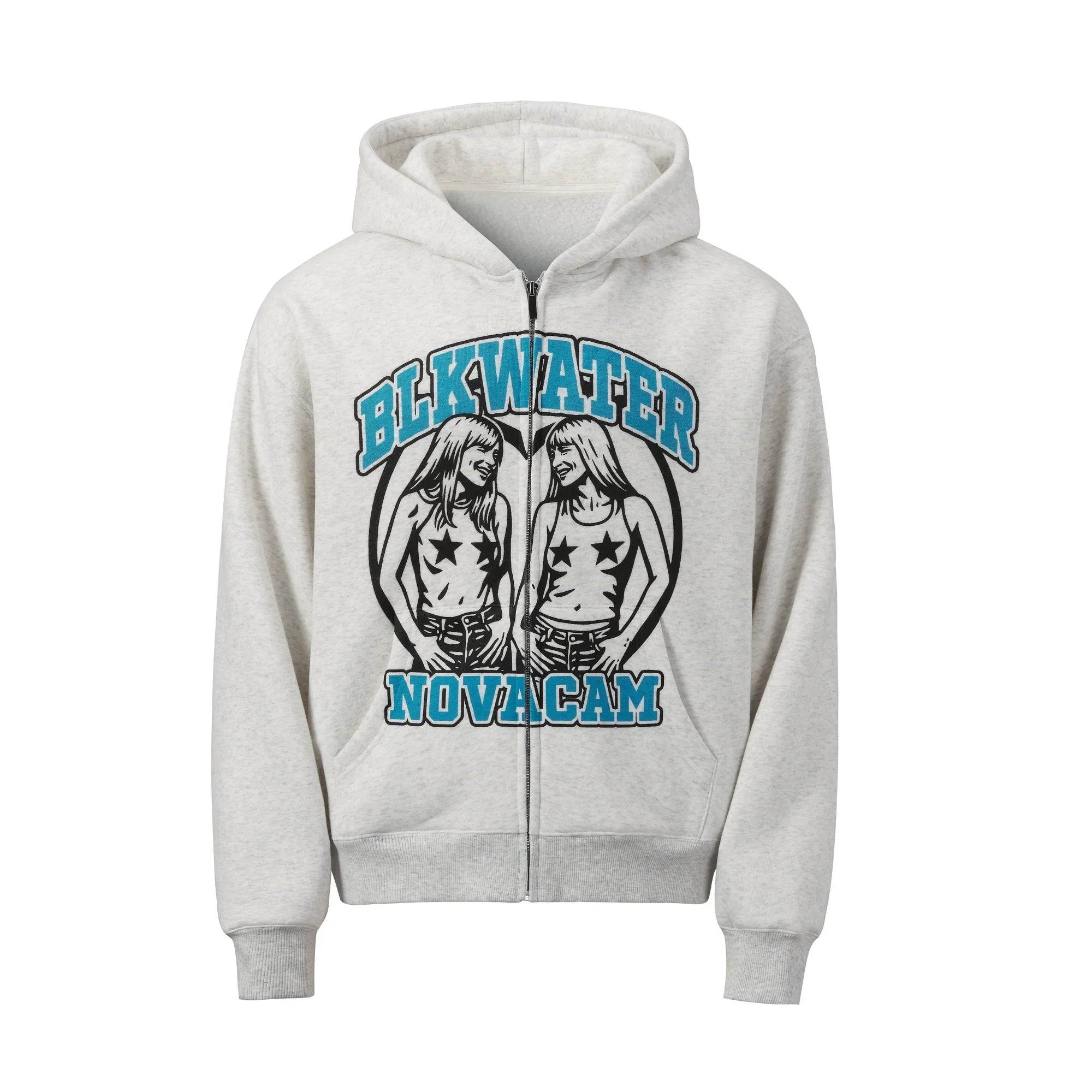 NOVACAM Vintage Print Zip Up Hoodie