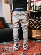 TGFCLUB Plaid Patchwork Waistband Skinny Jeans