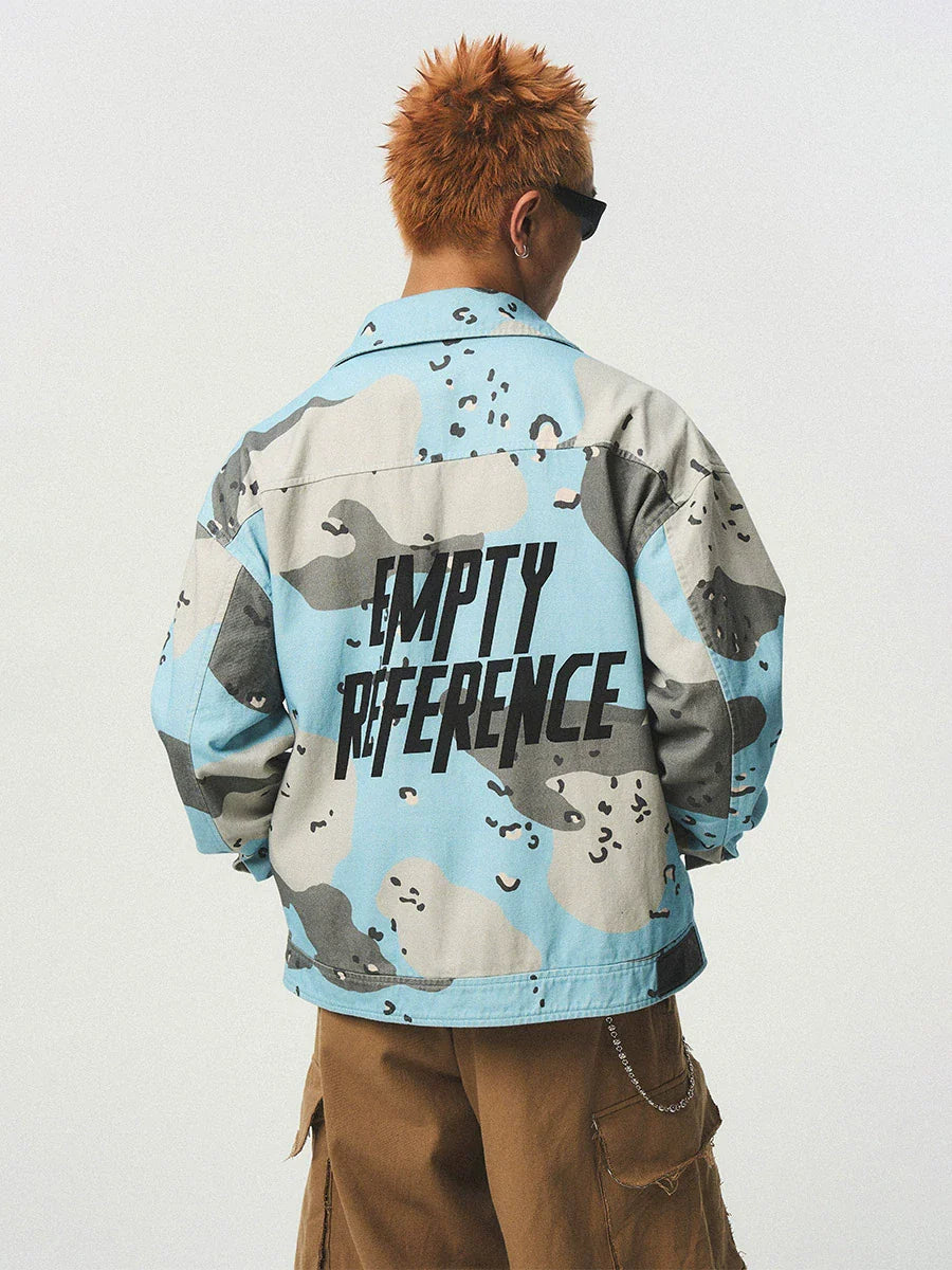 EMPTY REFERENCE Blue Camouflage Pockets Work Jacket