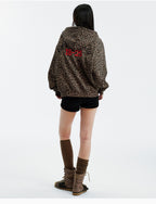 MEDM Embroidered Leopard Zip Up Hooded Jacket