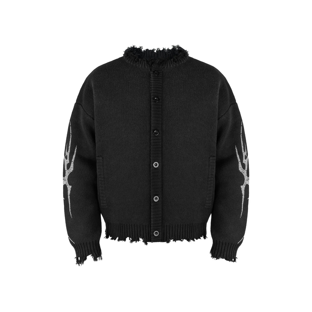 ANTIDOTE Distressed Frayed Tribal Print Knit Cardigan