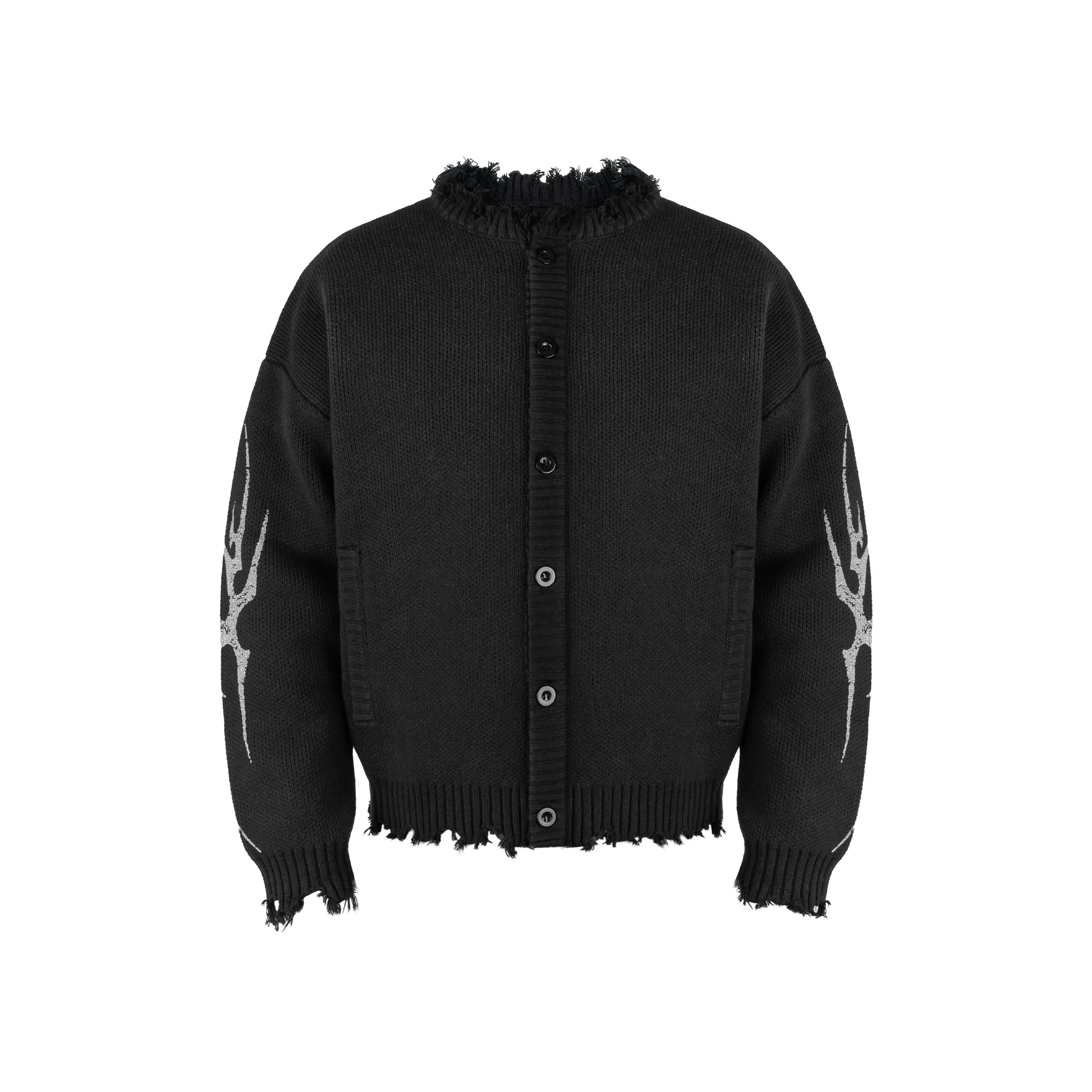 ANTIDOTE Distressed Frayed Tribal Print Knit Cardigan