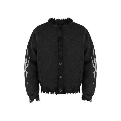 ANTIDOTE Distressed Frayed Tribal Print Knit Cardigan