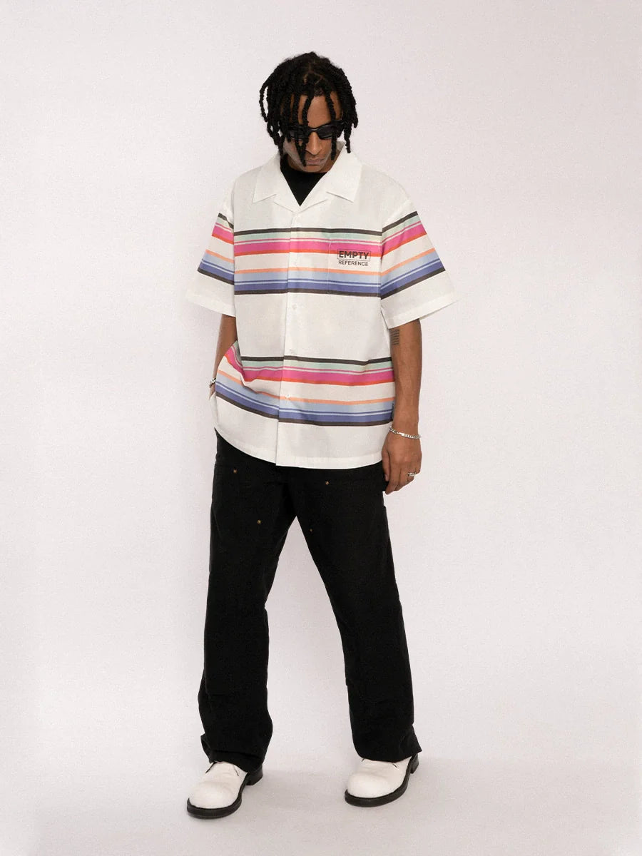 EMPTY REFERENCE Rainbow Stripe Halo Printed Short Sleeve Shirt