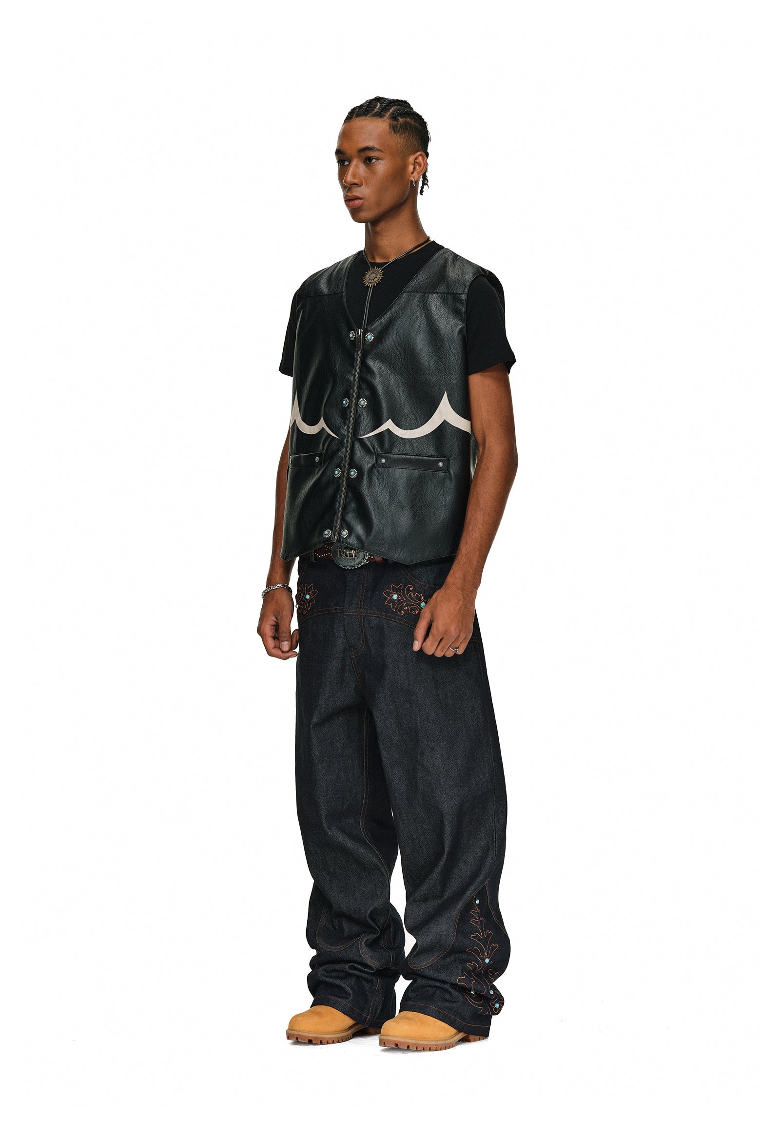 ANTIDOTE Turquoise Studded Western PU Leather Biker Vest