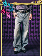 MEDM × JOJO Side Zipper Contrast Checkered Washed Jeans
