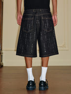 YADcrew Galaxy All Over Rhinestone Denim Shorts