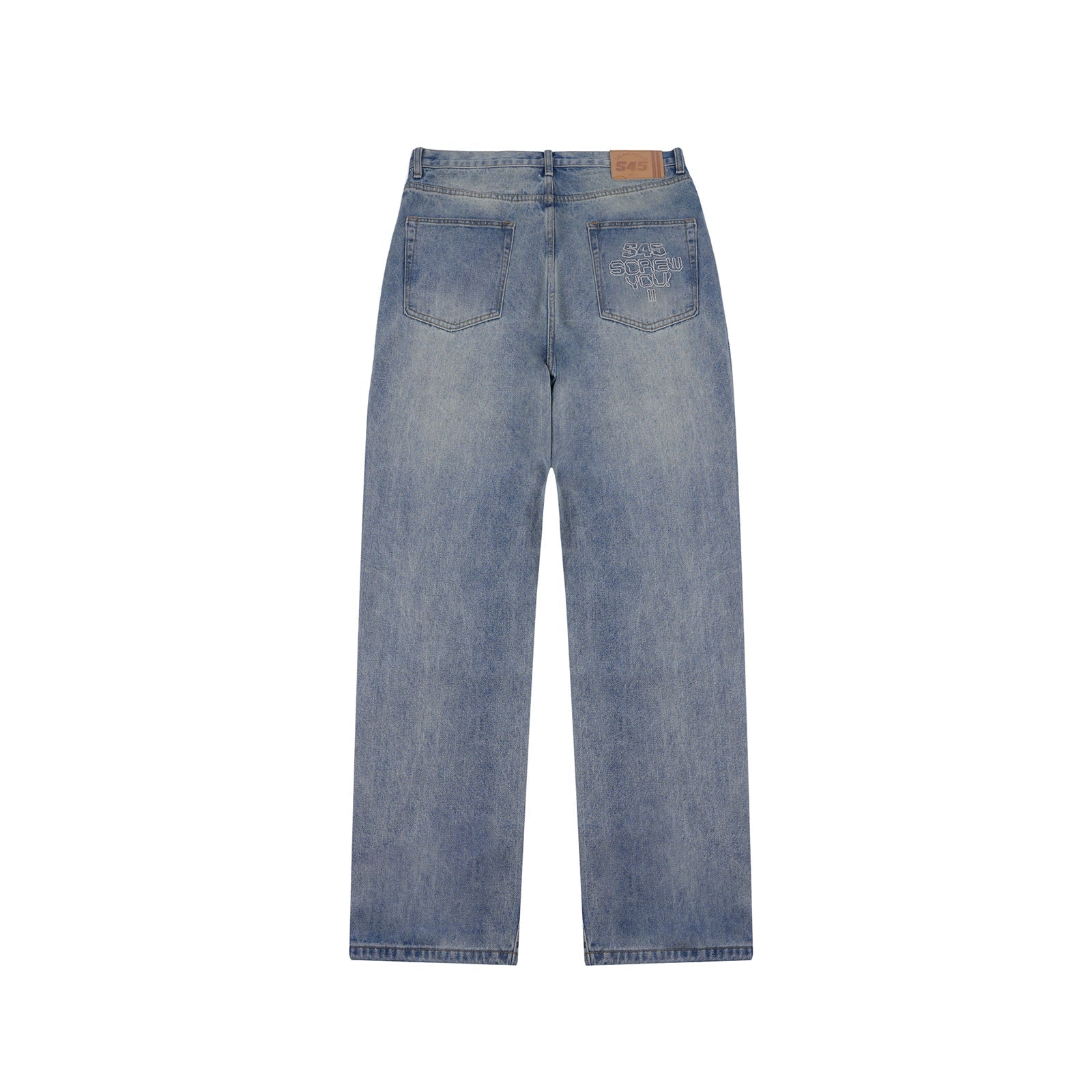 S45 White Embroidered Washed Old Jeans