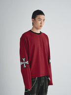 RUSURE Striped Cross Logo Print Long Sleeve Tee