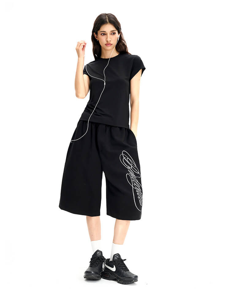 F3F Select Calligraphy Embroidered Baggy Sweat Shorts
