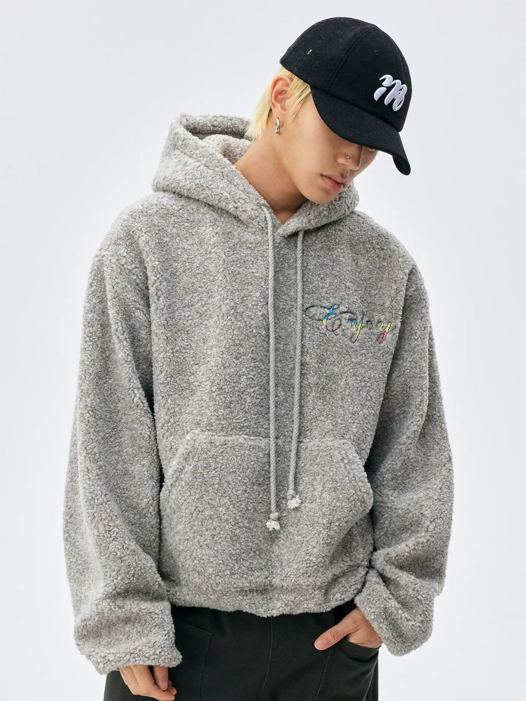 MEDM Gradient Embroidery Sherpa Fleece Hoodie