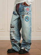 YADcrew 3D Digital Print Patch Embroidered Jeans