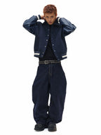 NOVACAM Navy Blue Short Basic Varsity Jacket