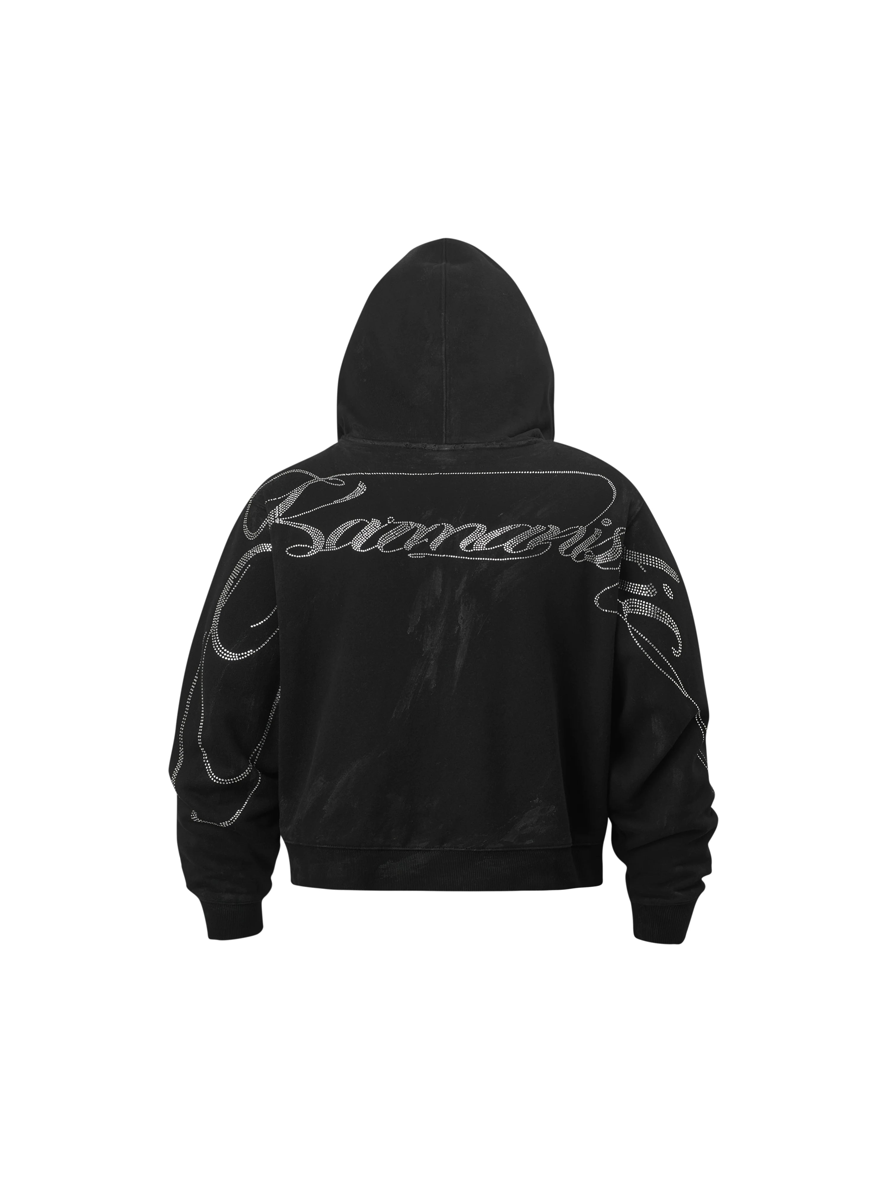 KARMANISTIC Rhinestone Logo Dirty Dye Zip Up Hoodie