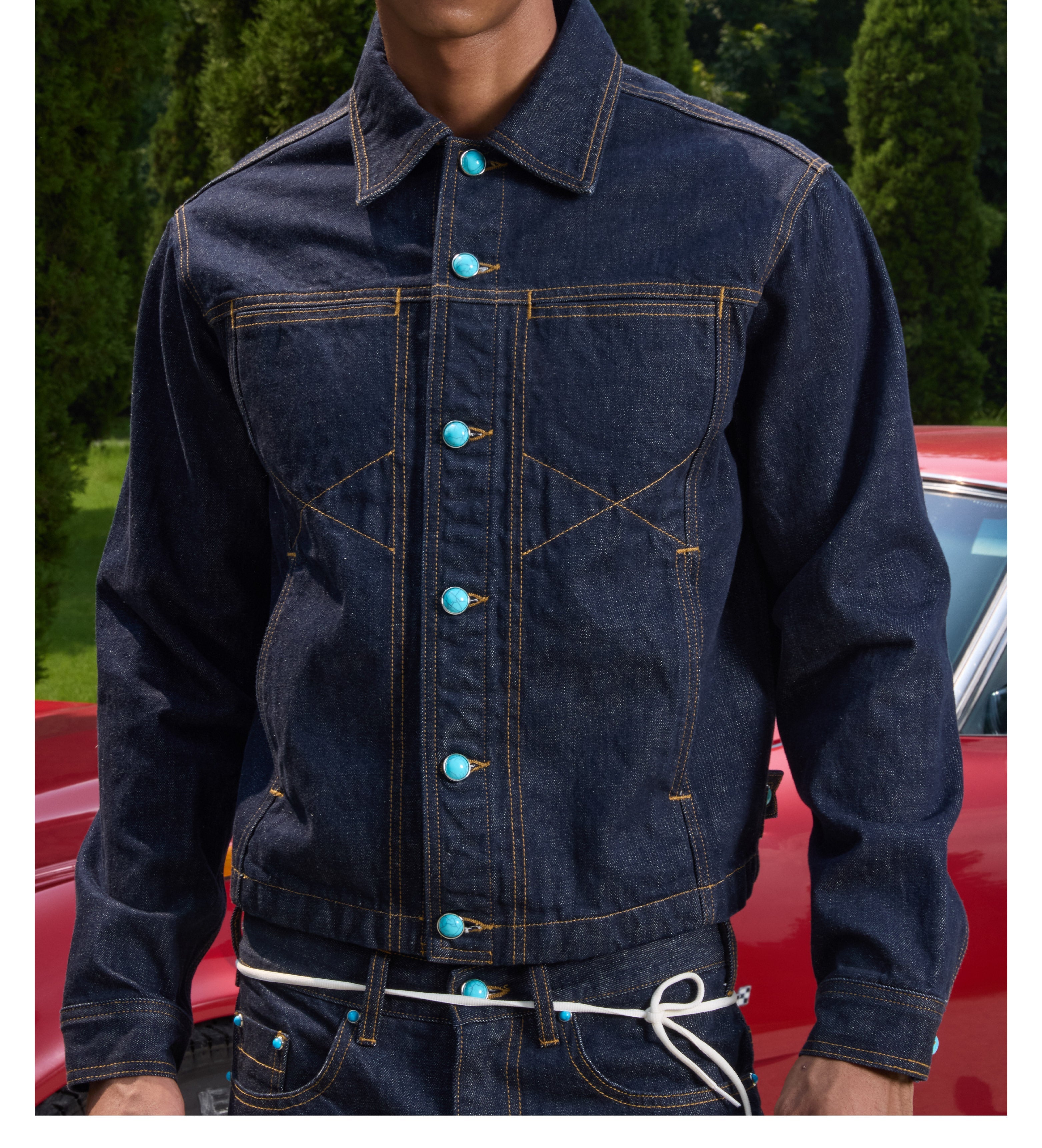 S45 Turquoise Button Denim Jacket