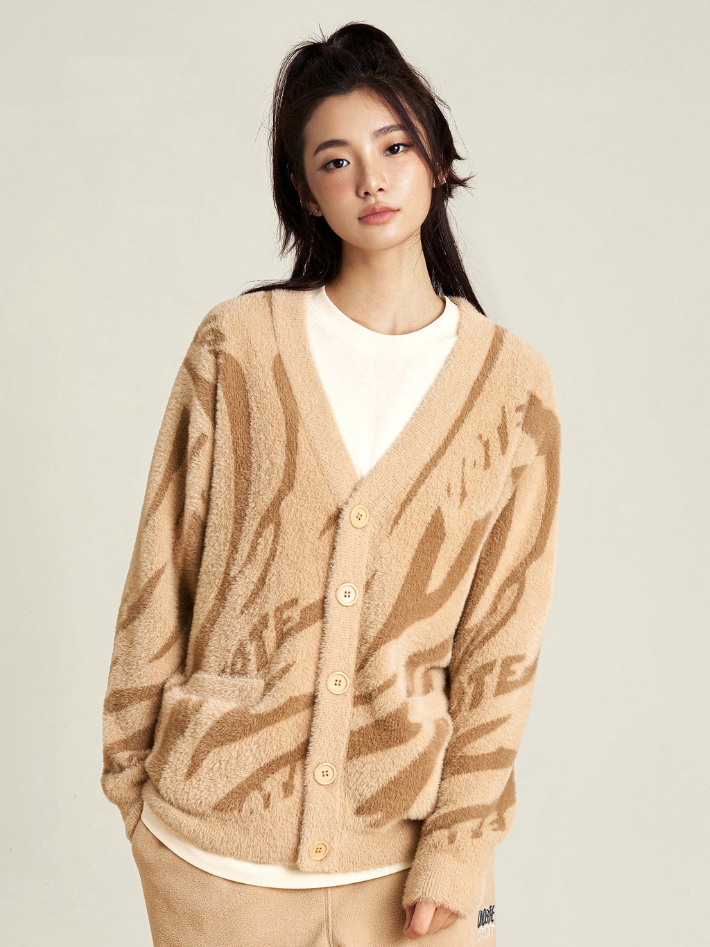 VOTE Tiger Print Knit Sweater Cardigan
