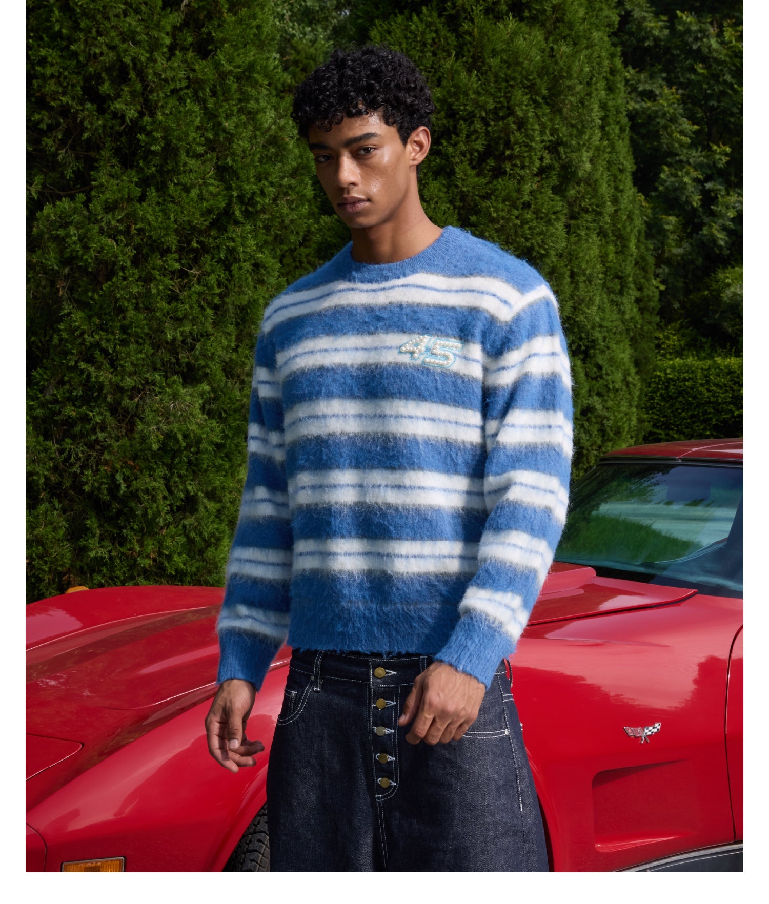 S45 Striped Pearl Brushed Knit Sweater