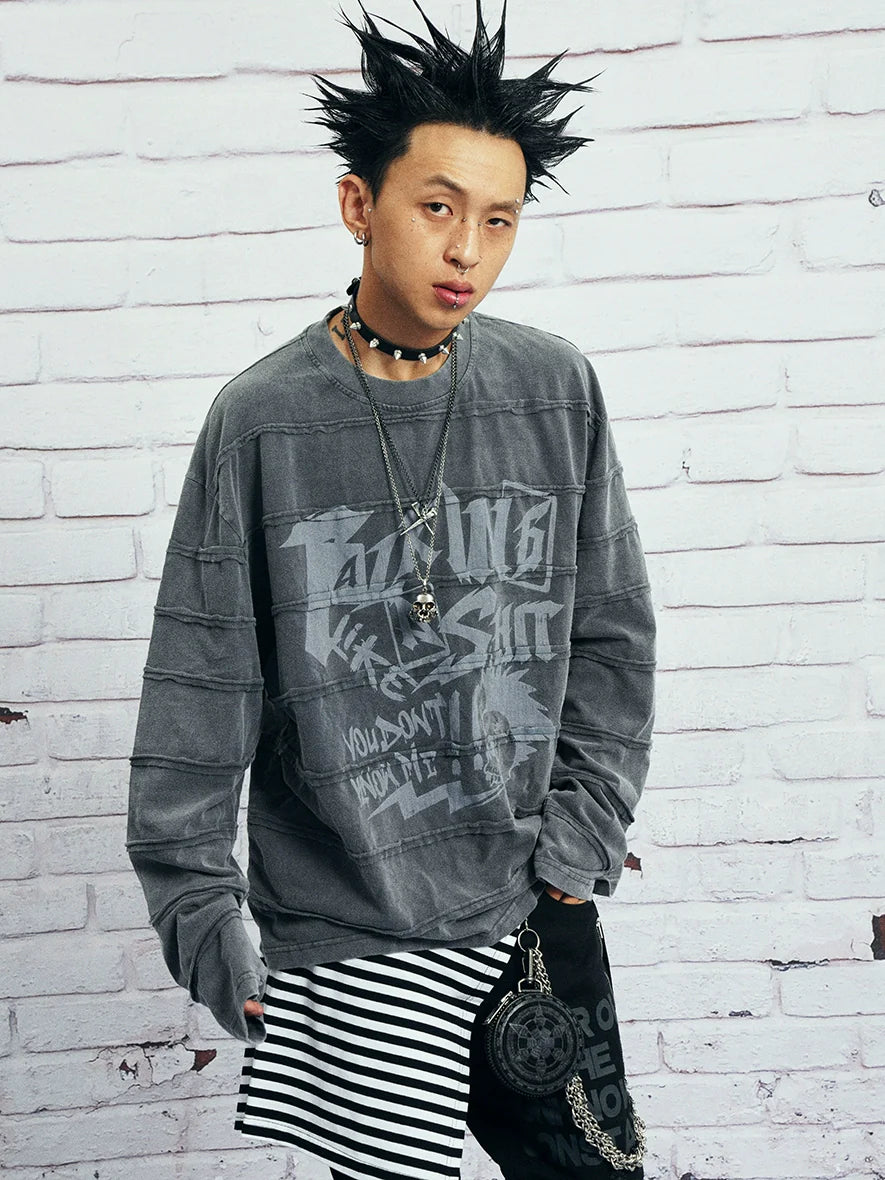 VENTUREK Washed Deconstructed Patchwork Long Sleeve Tee