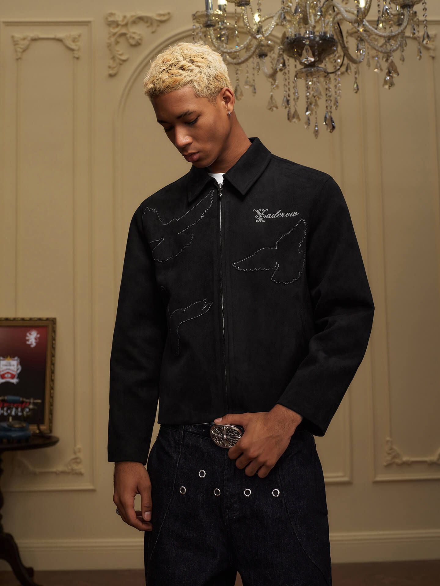 YADcrew Peace Dove Patch Suede Jacket
