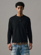 S45 Waffle Henley Neck Long Sleeve Tee