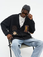 Harsh and Cruel Cartoon Face Knit Sweater Cardigan