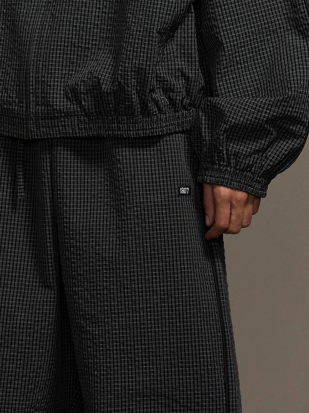1807 Textured Plaid Wide Track Pants