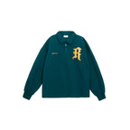 UNTILWERICH Patchwork Leather Embroidery Long Sleeve Polo