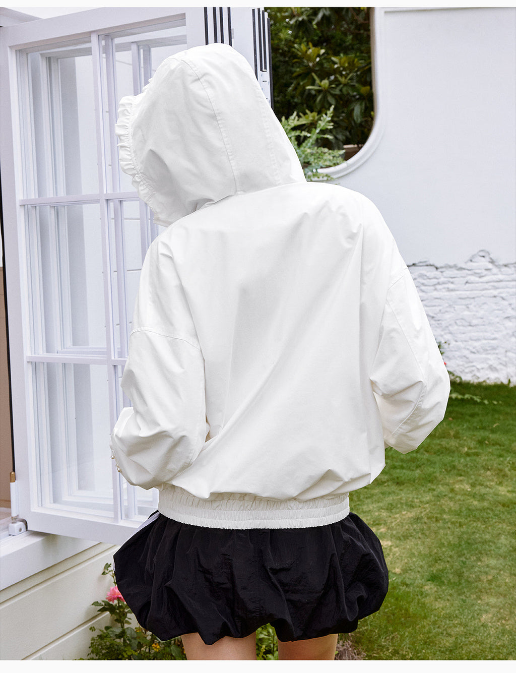 MEDM Pearl Logo Lace Hooded Zip Jacket