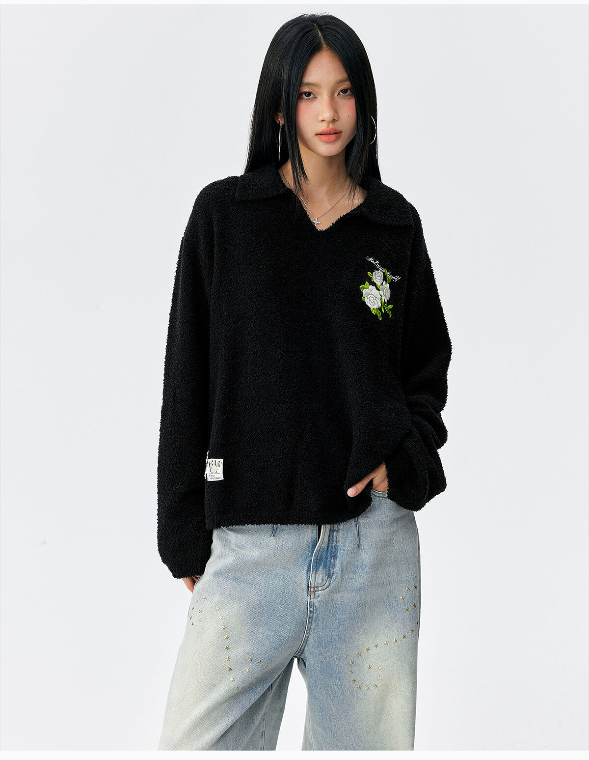 MEDM Coral Fleece Knit Long Sleeve Polo