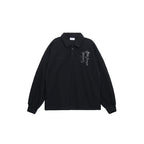 UNTILWERICH Patchwork Leather Embroidery Long Sleeve Polo
