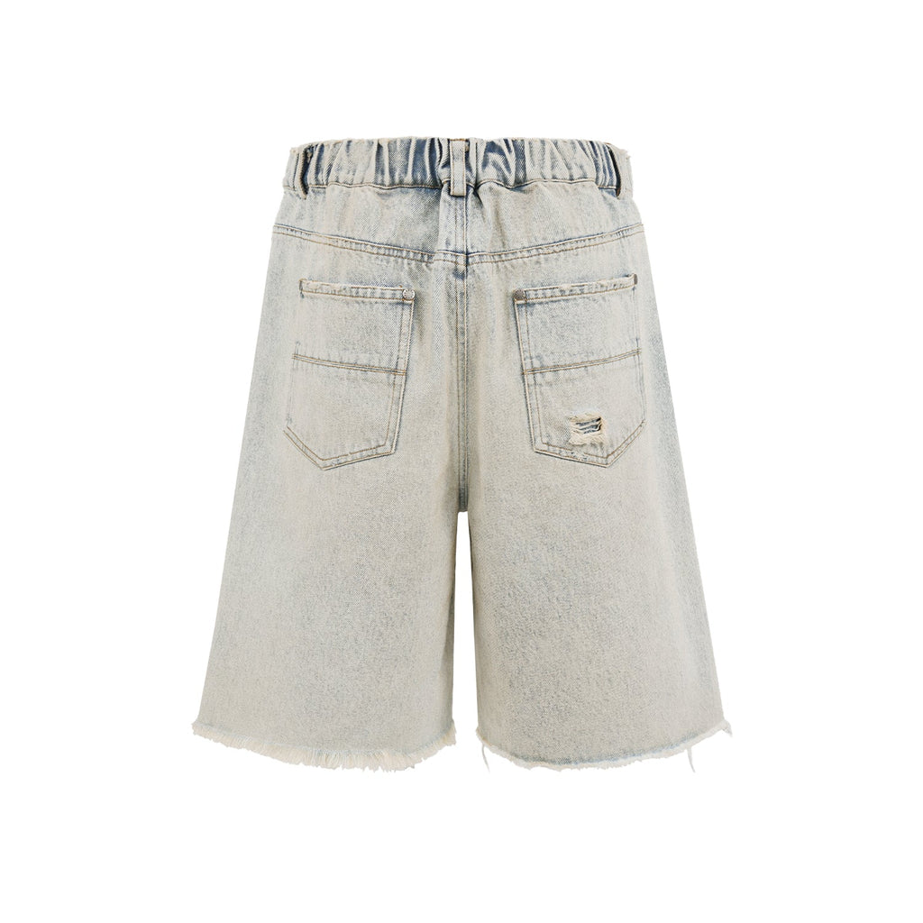 UNDERWATER Washed Damaged Light Blue Denim Shorts | Baggy Jorts