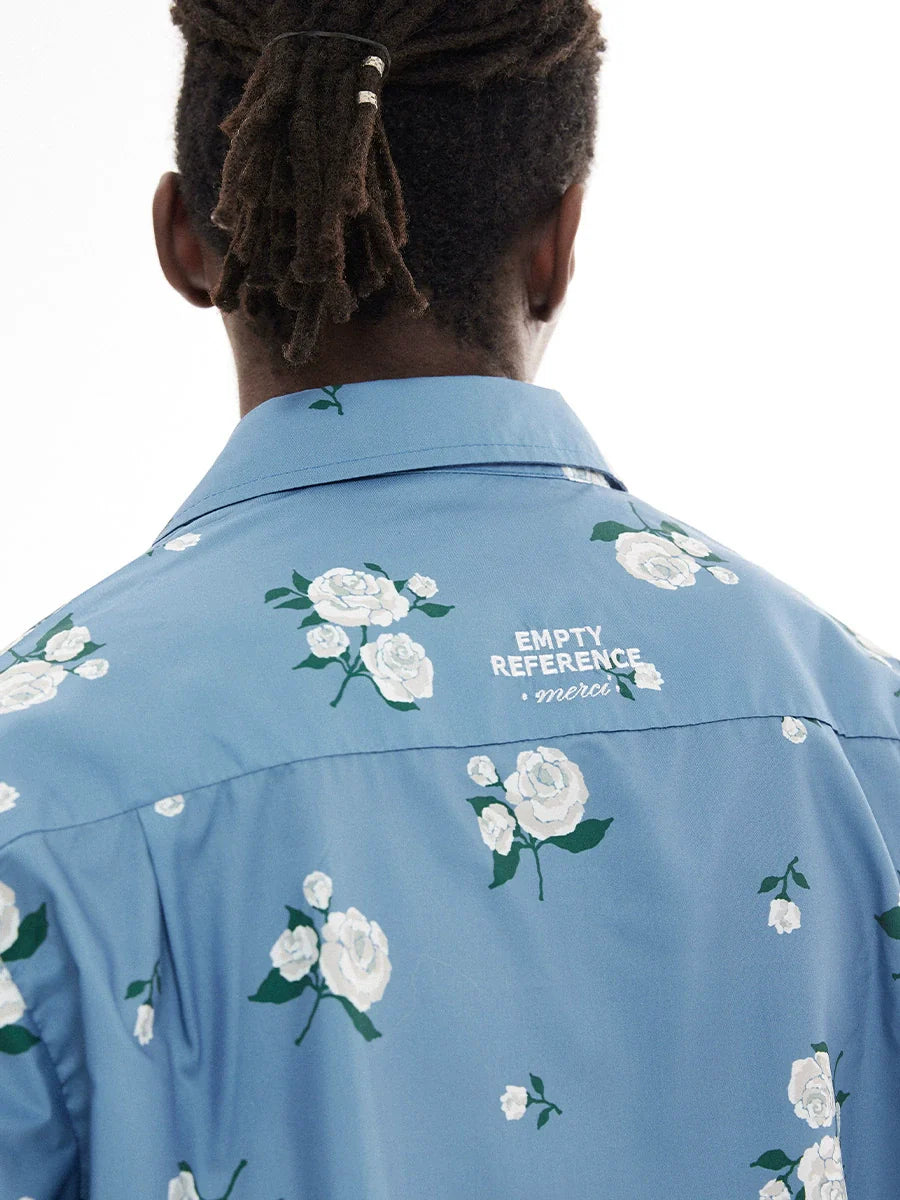 EMPTY REFERENCE Rose Print Blue Long Sleeve Shirt