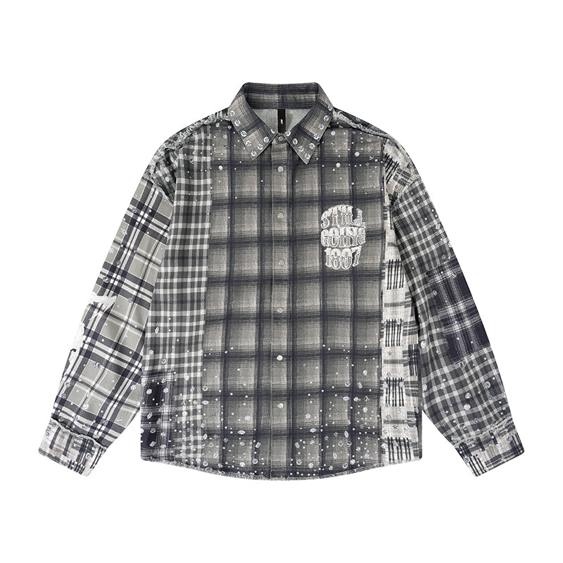1807 Swarovski Crystal Diamond Plaid Long Sleeve Shirt