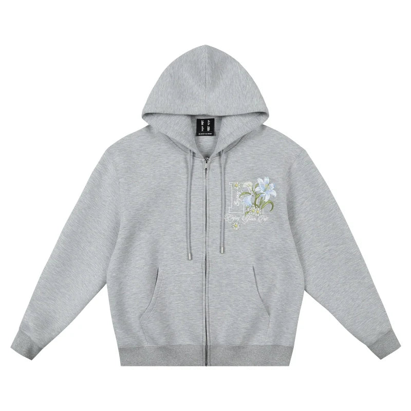 MEDM Floral Embroidery Air Layer Zip-Up Hoodie