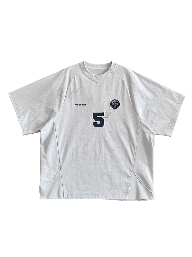 Aurocean Dirty Dye Aged Vintage Patch Embroidered Soccer Jersey Tee