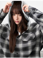 AFGK Plaid Embroidered Hooded Long Sleeve Shirt