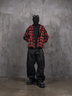 UNDERWATER Scarlet Plaid Deconstructed Destroyed Shirt Jacket
