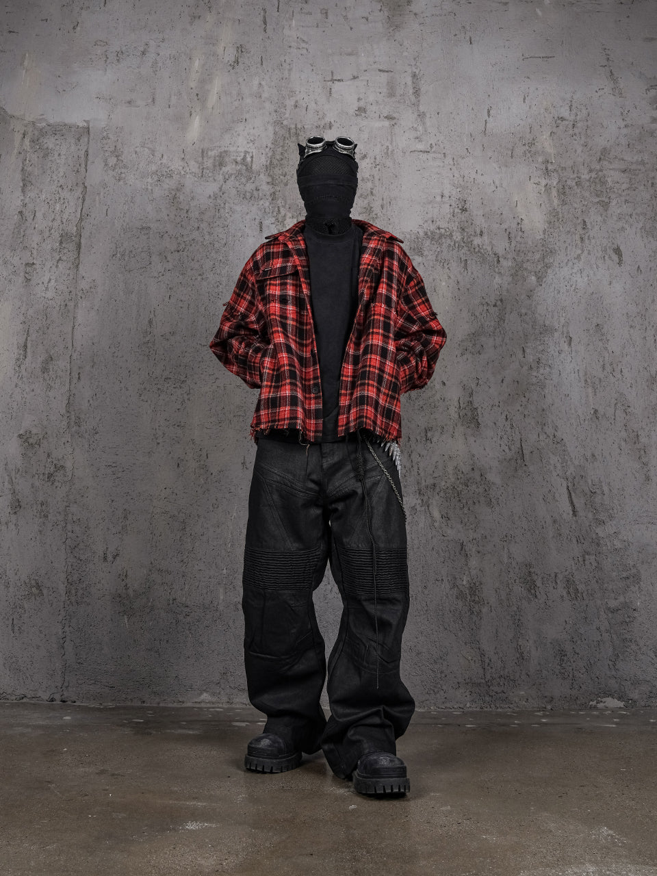 UNDERWATER Scarlet Plaid Deconstructed Destroyed Shirt Jacket
