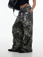 Night Lab Skull Pirate Leopard Printed Distressed Pants