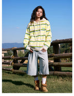 MEDM Colorful Stripes Zip-Up Knit Hoodie