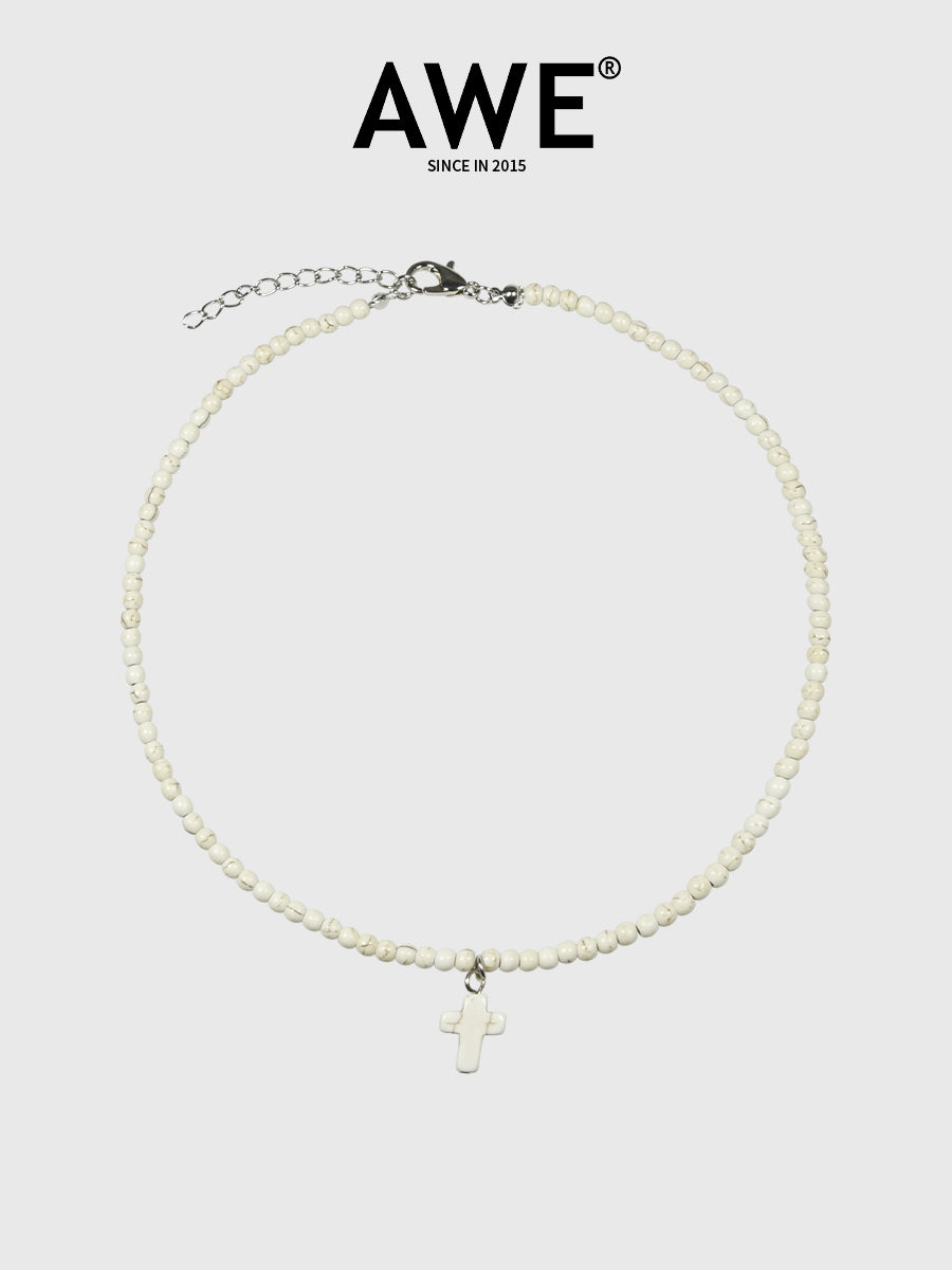 AWE Stone Beads Cross Necklace