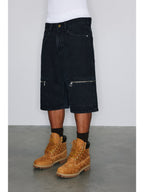 NOVACAM Washed Denim Zip Pocket Work Baggy Shorts
