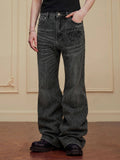 YADcrew Ribbon Patch Distressed Vintage Flared Jeans