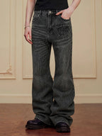 YADcrew Ribbon Patch Distressed Vintage Flared Jeans