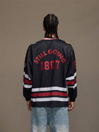 1807 Print Patch V Neck Mesh Long Sleeve Hockey Jersey