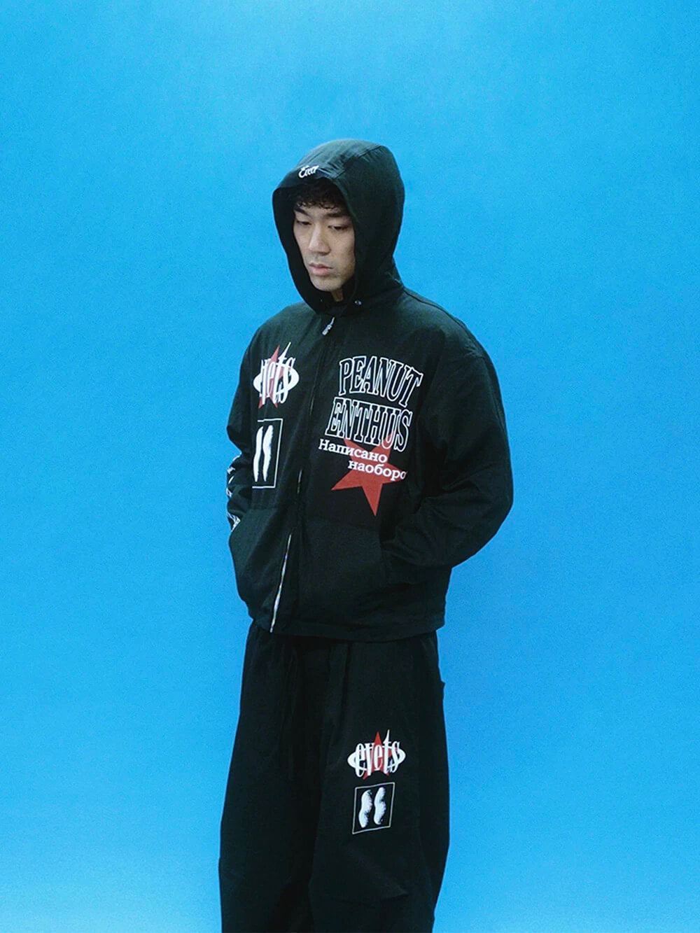 EVETS Printed Detachable Hood Coach Jacket